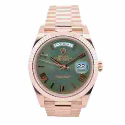ROLEX DAY-DATE 40MM AUTOMATIC PRESIDENT 18K ROSE GOLD OLIVE DIAL 2024 Ref: 228235
