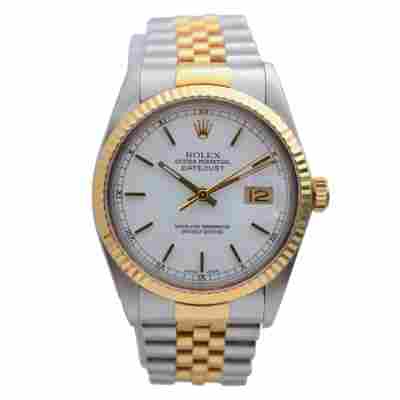 ROLEX DATEJUST 36 AUTOMATIC YELLOW GOLD/STEEL JUBILEE ENAMEL WHITE DIAL 1987 REF: 16013 