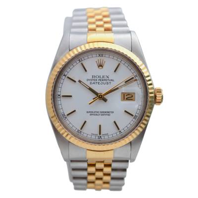 ROLEX DATEJUST 36 AUTOMATIC YELLOW GOLD/STEEL JUBILEE ENAMEL WHITE DIAL 1987 REF: 16013