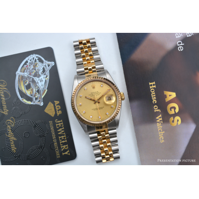 ROLEX DATEJUST 36 TWO TONE CHAMPAGNE DIAMOND DIAL JUBILEE REF: 16233