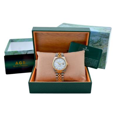 ROLEX DATEJUST 36 AUTOMATIC YELLOW GOLD/STEEL JUBILEE ENAMEL WHITE DIAL 1987 REF: 16013
