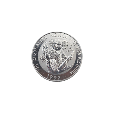 MONEDA DE PLATINA 1 UNCIE (OZ) PURITATE 999 QUEEN ELIZABETH II ONE HUNDRED DOLLARS THE AUSTRALIAN KOALA 1992
