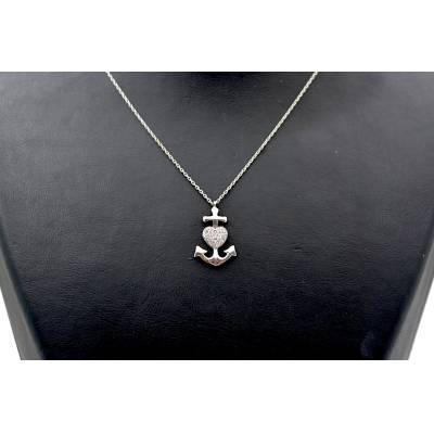 LANT SI PANDANT IN FORMA DE ANCORA DIN AUR ALB 14K_138306