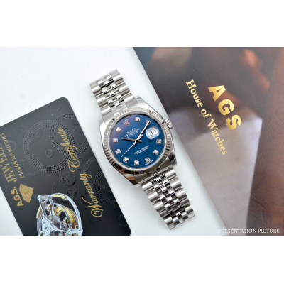 ROLEX DATEJUST 36 BLUE DIAMOND DIAL STAINLESS STEEL JUBILEE AUTOMATIC REF: 116234