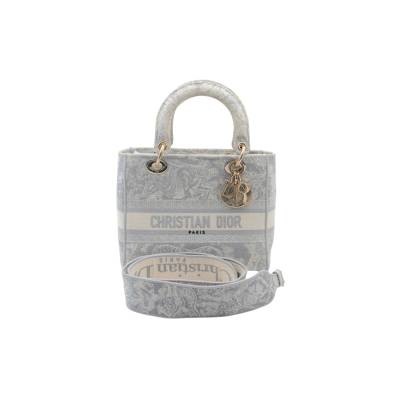 CHRISTIAN DIOR LADY D-LITE MEDIUM GRAY TOILE DE JOUY REVERSE EMBROIDERY