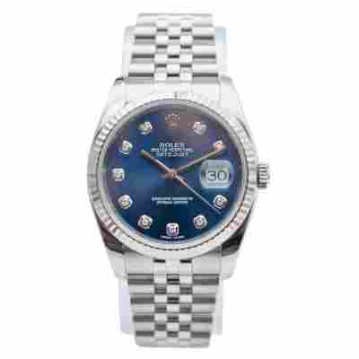 ROLEX DATEJUST 36 BLUE DIAMOND DIAL STAINLESS STEEL JUBILEE AUTOMATIC REF: 116234