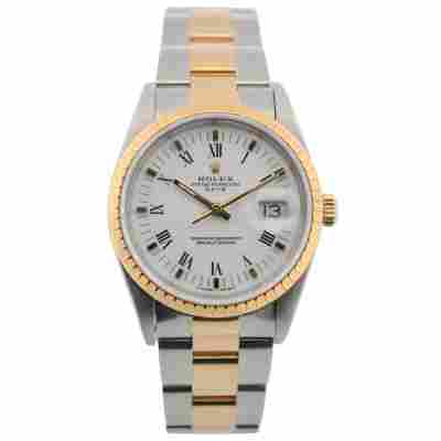 ROLEX OYSTER PERPETUAL DATE 34 TWO TONE WHITE ROMAN DIAL OYSTER 1991 REF: 15223