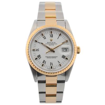 ROLEX OYSTER PERPETUAL DATE 34 TWO TONE WHITE ROMAN DIAL OYSTER 1991 REF: 15223