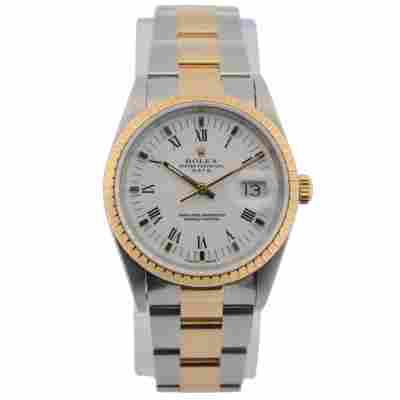 ROLEX OYSTER PERPETUAL DATE 34 TWO TONE WHITE ROMAN DIAL OYSTER REF: 15223