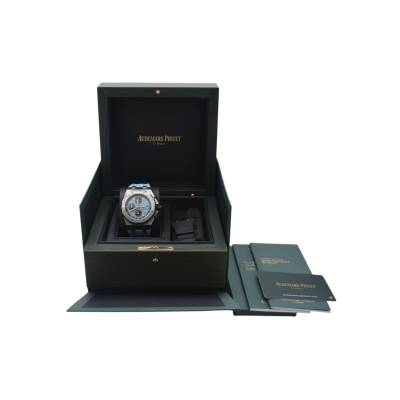 AUDEMARS PIGUET ROYAL OAK OFFSHORE 42MM CHRONOGRAPH AUTOMATIC BLUE MEGA TAPISSERIE DIAL FULL SET REF: 26238ST.OO.A340CA.01