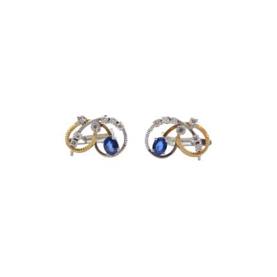 CERCEI DIN AUR ALB SI GALBEN 18K CU SAFIRE SI DIAMANTE NATURALE