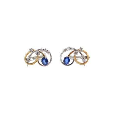 CERCEI DIN AUR ALB SI GALBEN 18K CU SAFIRE SI DIAMANTE NATURALE