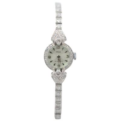 ASCOT 17 RUBIS ART DECO 15.6MM VINTAGE PLATINUM WATCH LADY DIAMONDS