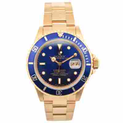 ROLEX SUBMARINER DATE 40 YELLOW GOLD BLUE DIAL OYSTER VINTAGE 1997 AUTOMATIC REF: 16618    