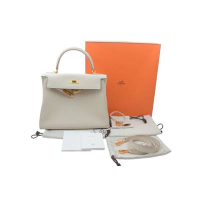 HERMES KELLY 28 GRIS PERLE EPSOM LEATHER GOLD HARDWEAR