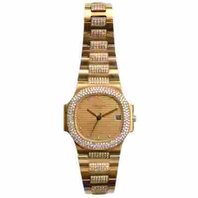 PATEK PHILIPPE NAUTILUS 37.5MM YELLOW GOLD CHAMPAGNE DIAMOND PAVED VINTAGE 1983 REF: 3800/5