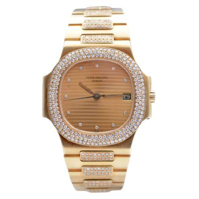 PATEK PHILIPPE NAUTILUS 37.5MM YELLOW GOLD CHAMPAGNE DIAMOND PAVED VINTAGE 1983 REF: 3800/5