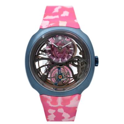 H. MOSER & CIE STREAMLINER ALPINE TOURBILLON 42.3MM SKELETON VERY RARE PINK LIVERY FULL SET REF: 6811-1201