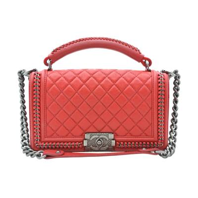 CHANEL BOY BAG FLAP RED LEATHER MEDIUM