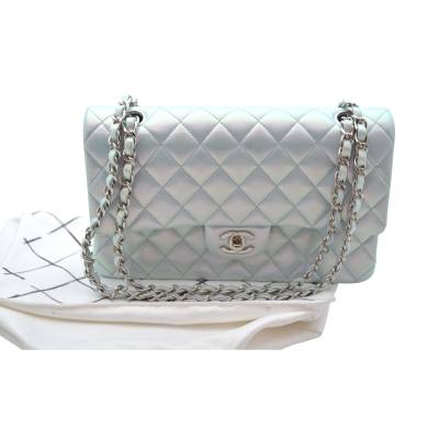 CHANEL CLASSIC DOUBLE FLAP BAG MEDIUM LIGHT BLUE IRIDECENT 