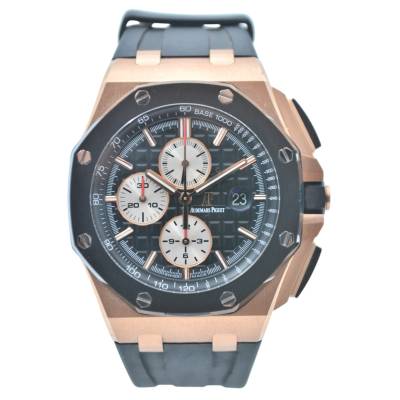 AUDEMARS PIGUET ROYAL OAK OFFSHORE 44MM AUTOMATIC CHRONOGRAPH CERAMIC ROSE GOLD BLACK DIAL REF: 26400RO.OO.A002CA.01