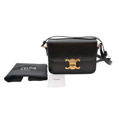 CELLINE TEEN TRIOMPHE BAG IN SHINY BLACK CALFSKIN