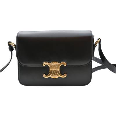 CELLINE TEEN TRIOMPHE BAG IN SHINY BLACK CALFSKIN