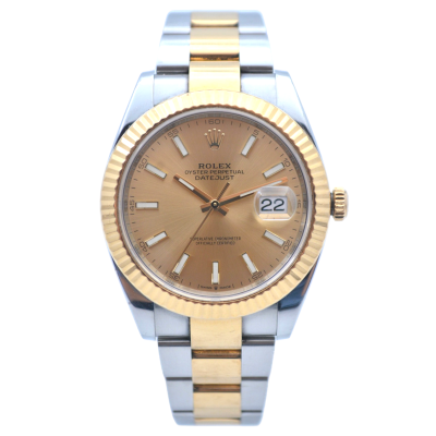 ROLEX DATEJUST 41 MM TWO-TONE FLUTED CHAMPAGNE OYSTER AUTOMATIC PAPERS ONLY 2020 REF 126333