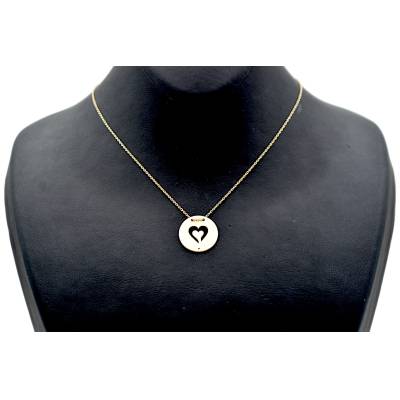 LANT SI PANDANT IN FORMA DE CERC CU MODEL DE INIMA DIN AUR GALBEN 14K_130913