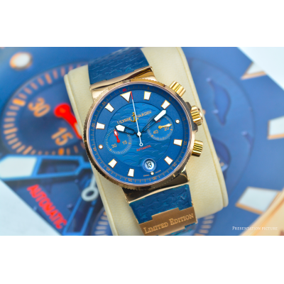 ULYSSE NARDINE MAXI MARINE CHRONOGRAPH BLUE SEAL 41 ROSE GOLD LTD ED 999 REF: 356-68LE-3