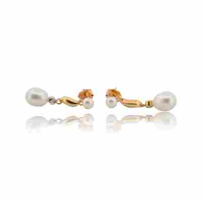 CERCEI DIN AUR GALBEN 18K CU DIAMANTE NATURALE SI PERLE_131047