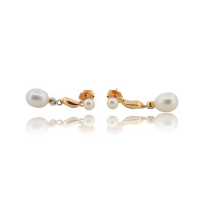 CERCEI DIN AUR GALBEN 18K CU DIAMANTE NATURALE SI PERLE_131047