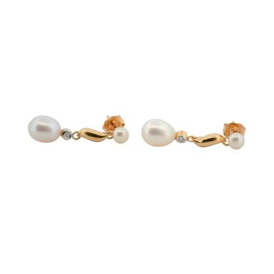 CERCEI DIN AUR GALBEN 18K CU DIAMANTE NATURALE SI PERLE_131047