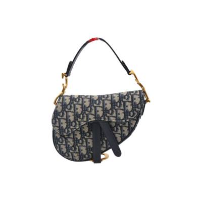 DIOR MINI SADDLE BAG OBLIQUE JAQUARD WITH BLUE STRAP AND GOLD HARDWEAR