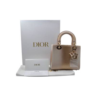 DIOR LADY DIOR LIZZARD EMBOSSED LEATHER WITH GOLD HARDWEAR