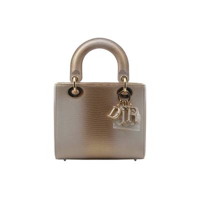 DIOR LADY DIOR LIZZARD EMBOSSED LEATHER WITH GOLD HARDWEAR