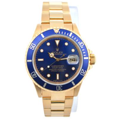 ROLEX SUBMARINER DATE 40 YELLOW GOLD BLUE DIAL OYSTER VINTAGE AUTOMATIC REF: 16618    