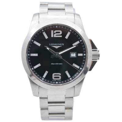 LONGINES CONQUEST 43 QUARTZ STAINLESS STEEL BLACK DIAL BOX + PAPERS 2020 REF: L3.760.4.56.6