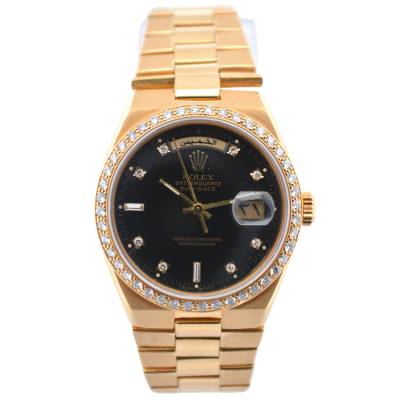  ROLEX DAY-DATE OYSTERQUARTZ 36 YELLOW GOLD PRESIDENT DIAMONDS REF: 19048    
