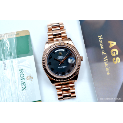ROLEX DAY-DATE II 41 EVEROSE GOLD GREY ARABIC DIAL PRESIDENT AUTOMATIC REF: 218235    