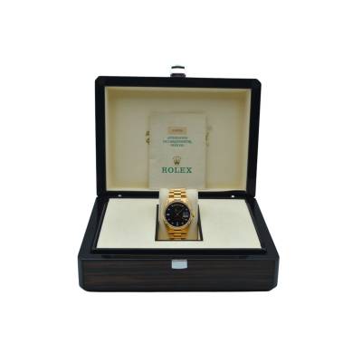 ROLEX DAY-DATE 36 YELLOW GOLD BAGUETTE BLACK DIAL PRESIDENT AUTOMATIC REF: 18238