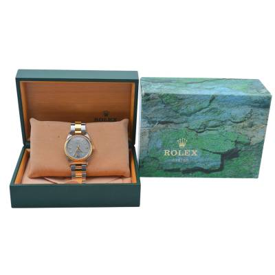 ROLEX OYSTER PERPETUAL 34 TWO TONE SILVER ARABIC DIAL 2000 AUTOMATIC REF: 14203