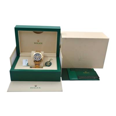 ROLEX DAYTONA COSMOGRAPH 40 YELLOW GOLD BLACK DIAMOND DIAL FULL SET 2023 REF: 116508
