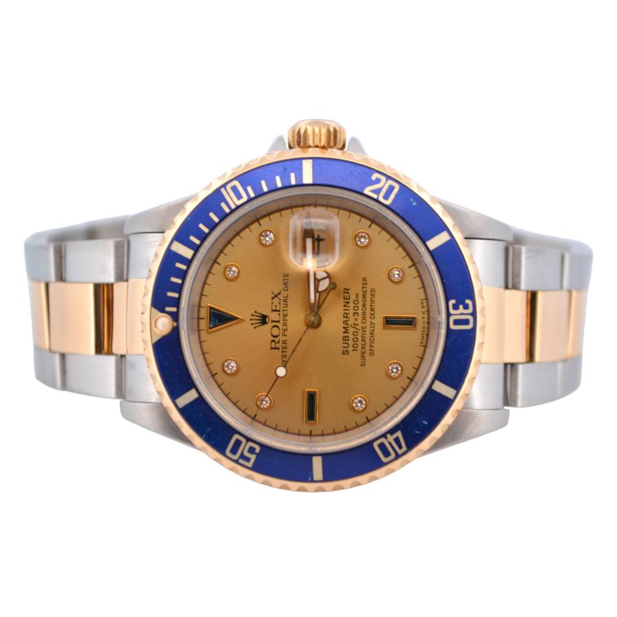 ROLEX SUBMARINER DATE 40 SERTI DIAL TWO TONE BLUE BEZEL 1996 REF: 16613SG
