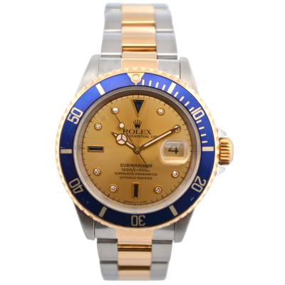 ROLEX SUBMARINER DATE 40 SERTI DIAL TWO TONE BLUE BEZEL 1996 REF: 16613SG