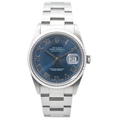 ROLEX DATEJUST 36 AUTOMATIC BLUE ROMAN DIAL STEEL JUBILEE FULL SET 2002 REF: 16220