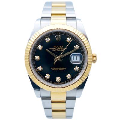 ROLEX DATEJUST 41 AUTOMATIC BLACK DIAMOND DIAL TWO TONE OYSTER FULL SET 2021 REF: 126333