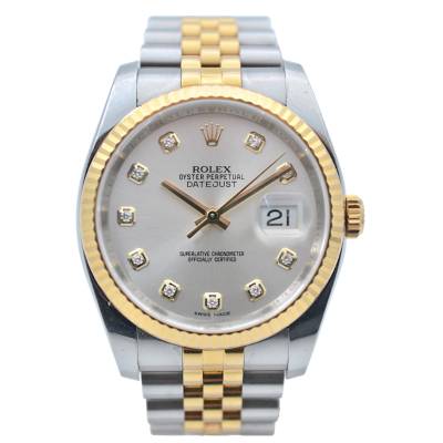 ROLEX DATEJUST 36 TWO TONE SILVER DIAMOND DIAL JUBILEE AUTOMATIC REF: 116233