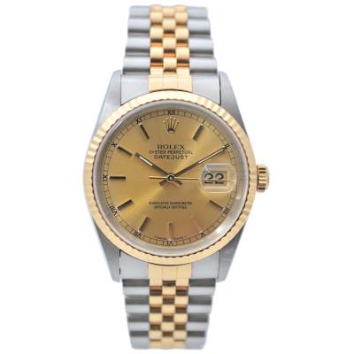 ROLEX DATEJUST 36 TWO TONE CHAMPAGNE DIAL BOX+PAPERS 1993 REF: 16233