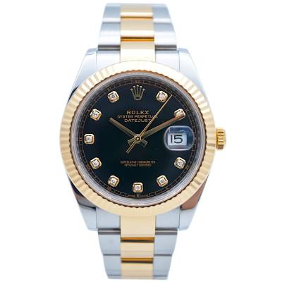 ROLEX DATEJUST 41 AUTOMATIC BLACK DIAMOND DIAL TWO TONE OYSTER FULL SET 2021 REF: 126333